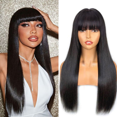 34-40inch 210% Density Long Lace frontal Wigs With Bangs Natural Color Human Hair Wigs