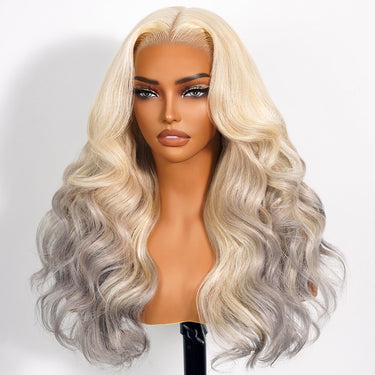 Megalook Airtouch Balayage 13x6 ProAngle™ Wigs Blonde To Ash Grey Ombre Glueless Pre-Cut Lace Frontal Wigs 3s Slip On