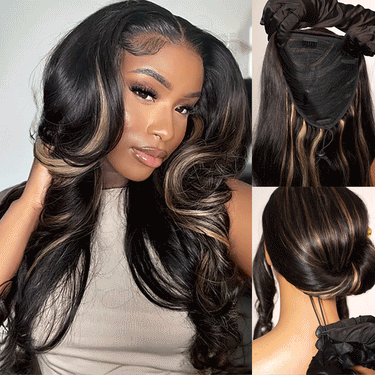 Megalook Wear Go Half Wig Balayage Body Wave Drawsting Wig No Glue No Tension No Hair-Pulling