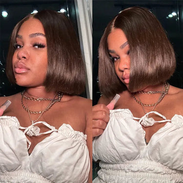 Megalook Double Drawn 6x5 Glueless Wear Go High Density Rich Chocolate Brown Straight Blunt Cut Bob Wig