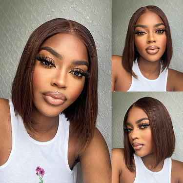 Megalook Double Drawn 6x5 Glueless Wear Go High Density Rich Chocolate Brown Straight Blunt Cut Bob Wig