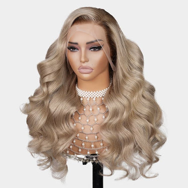 (Super Deal) Chocolate Dipped Marshmallow Vibe Ash Blonde Ombre 13x4 Lace Frontal Wigs Body Wave 6x5 Pre Cut Lace Wigs