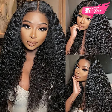 Megalook Bogo Free Water Wave Wig Swiss Lace 180% Density 4x4 Lace Closure Wig Natural Black Wig