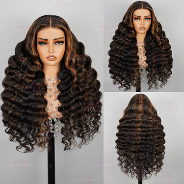 Megalook Balayage Human Hair Wigs Loose Deep Wave Hair 13x4 Lace Front Wigs Black Wigs With Highlights Blonde