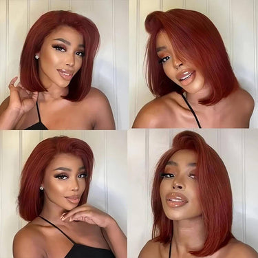Megalook 13x4 Lace #33 Reddish Brown/#4 Choclate Brown Color Straight Short Bob Lace Frontal Wigs