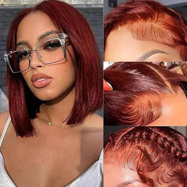 Megalook 13x4 Lace #33 Reddish Brown/#4 Choclate Brown Color Straight Short Bob Lace Frontal Wigs