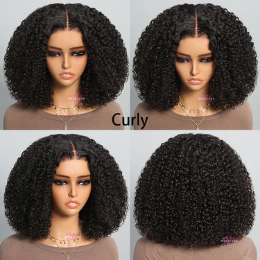 (Super Deal)EaseElle Series Minimalist 6 Inch Deep Part Hairline Glueless Lace Jerry Curly Bob Pre-Bleached Miny Knots Middle Part Closure Wigs