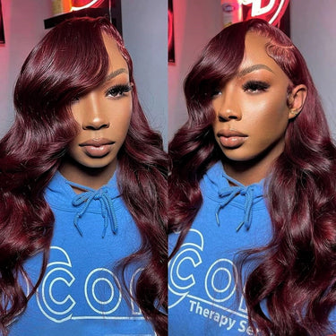 Hot&Pop Trendy Dark Purple Sugar Plum Colored 13x4 Lace Front Silky Straight/Body Wave Wig