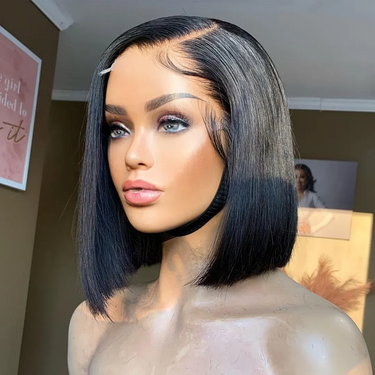 (Super Sale) Upgrade 13x4 Lace Frontal Bob Wigs With Bleached Knots Halo Braided Straight Human Hair