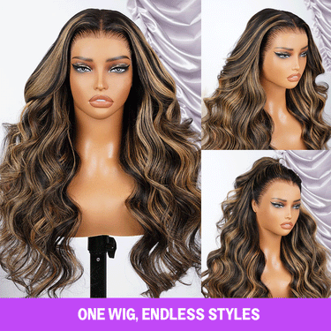 Megalook Balayage 13x6 Three-Go™ Glueless Wig Highlight Body Wave Transparent Pre-Cut Lace Front Human Hair Wigs