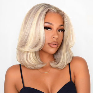 10/613 Blonde Highlight 13x4 Bob Lace Front Wig Model