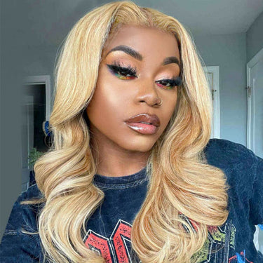 Megalook #P27/613 Blonde Highlight 6x5 Wear Go Glueless Wigs Body Wave Honey Blonde Wig With Blonde Highlights