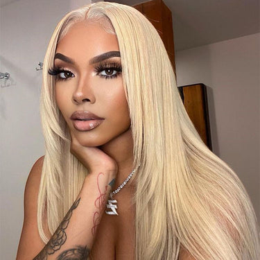 613 Blonde Straight Lace Closure Human Hair Wig | Can Be Dyed | 18 Inch Special Sale