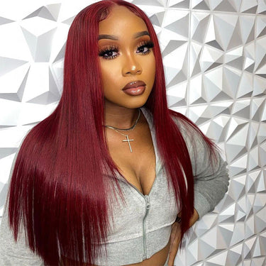 Megalook 13x4 Lace Front Wigs 99J Burgundy Human Hair For Black Women