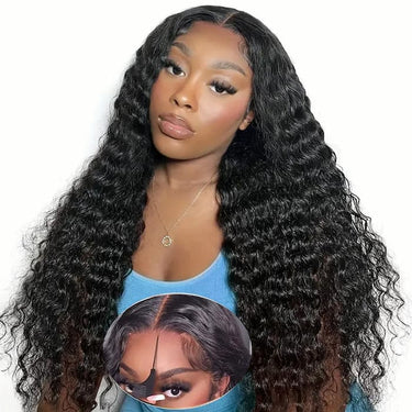 Pre Cut Lace | Deep Wave 13X4/6X5 HD Lace Frontal Wig Pre-plucked Easy Wear And Go Wig With Bleach Knots