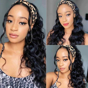 (Super Deal)Express Shipping 20 22 inch Headband Wig Non-Lace Glueless Body Wave Natural Black Human Hair Wig Put On & Go