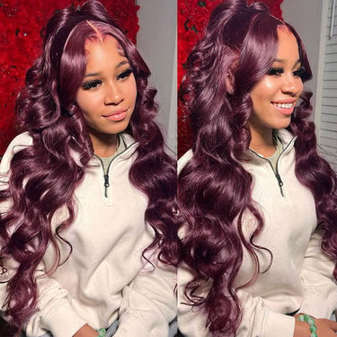 Hot&Pop Trendy Dark Purple Plum Colored 13x4 Lace Front Silky Straight/Body Wave Wig