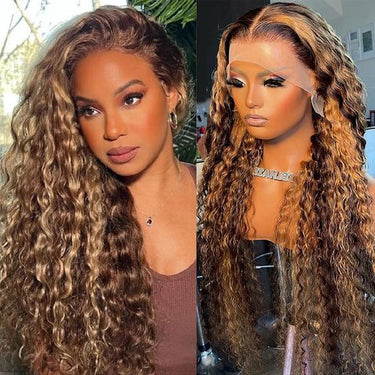 {Super Sale} Megalook Honey Blonde Water Wave Wig 13x4 Lace Front Piano Color Wigs