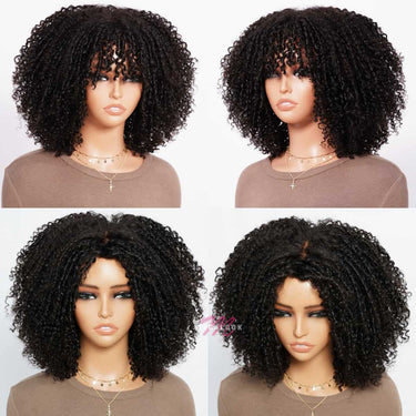 (Super Deal) 3x2 Lace Jerry Curly Bob with Bangs Pre-Bleached Miny Knots Middle Part Wigs