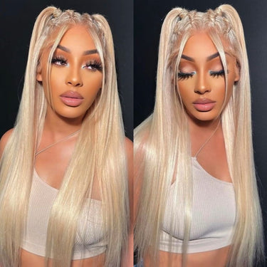 Megalook 16-28 inch Brazilian #613 Blonde Lace Closure Wig 5x5 Deep Part Straight / Body Wave Honey Blonde Wigs