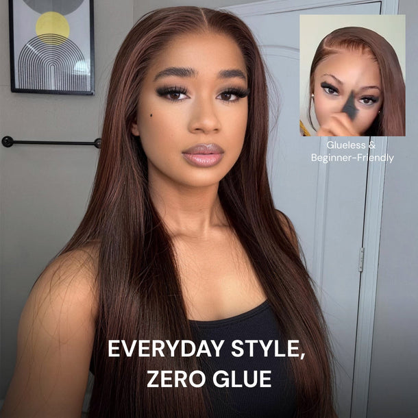 #4 Dark Brown 13x6 Three Go Glueless Wig Everyday Style Zero Glue &autoplay
