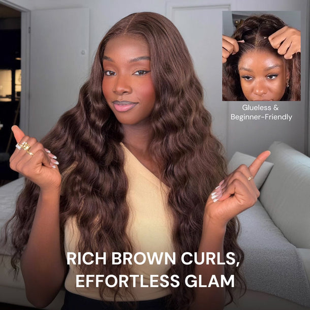 4 Dark Brown Bohemian Curly 13x6 Three Go Glueless Wig Effortless Glam &autoplay