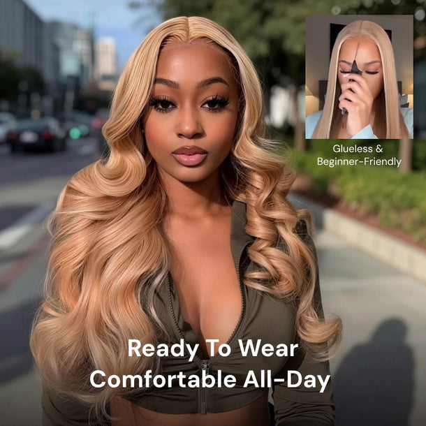 Milk Tea Brown With Blonde Highlights 13x6 Glueless Wigs Ready To Wear &autoplay