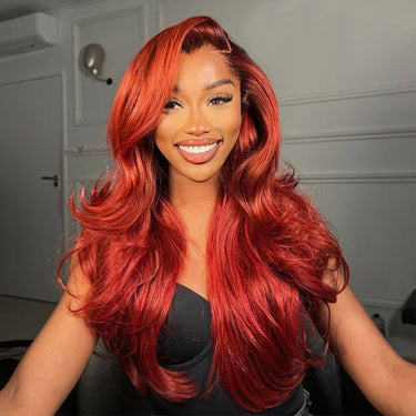 Megalook Orange Red 13x4 Lace Front Wigs Human Hair Body Wave Bright Red Frontal Wigs For Women