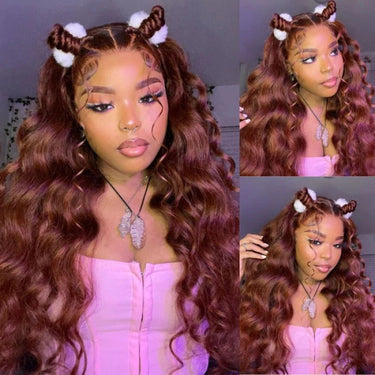 Transparent Lace 13X6/13X4 Body Wave Human Hair Wig New #33 Red Brown Auburn Color Wig For Women