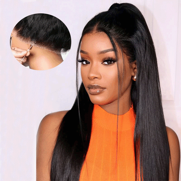 Megalook 360 Lace Frontal Wig Brazilian Straight Drawstring Wigs Human Virgin Hair 180% Density