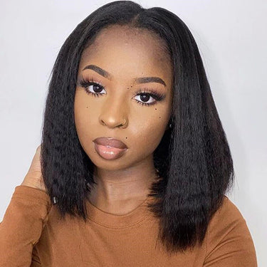 Megalook 12 INCH Kinky Thin Part V Part Human Hair Wigs Updated No Glue 180% Density