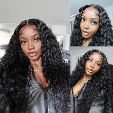 Megalook Water Wave Human Hair Wigs Lace Closure Wigs 180% Density Wet And Wavy For Black Women