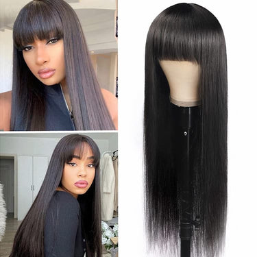 34-40inch 210% Density Long Lace frontal Wigs With Bangs Natural Color Human Hair Wigs