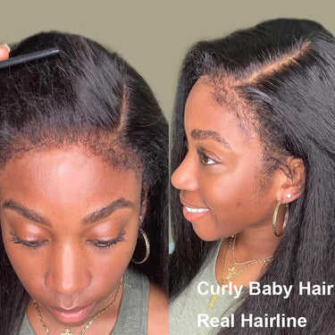 Glueless Straight 13x4 Lace Front Wig With Realistic Curly Edges Kinky Baby Hair