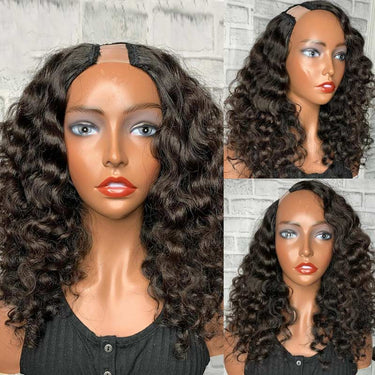 Megalook Affordable Wig Natural Black Body Wave/Deep Wave 2x4 U Part Wig