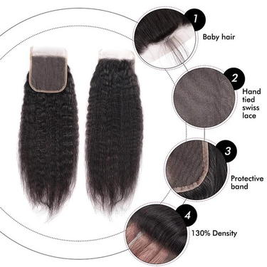 Megalook 12A Grade Human Hair Yaki Straight Bundles With Closure Brazilian Remy Human Hair 3 Bundles With Swiss Lace Closure Natural Black