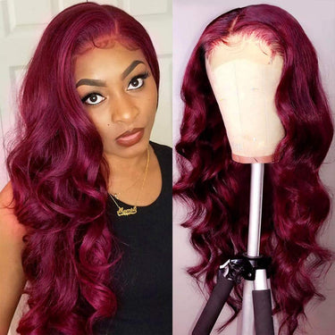 TIKTOK 4x4/13x4 Transparent Lace Front/Closure Wigs 99J Burgundy Human Hair Wigs For Black Women