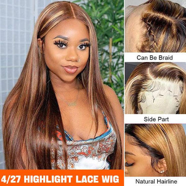 Megalook 360 Lace Frontal Wig Highlight #4/27 Colored Straight/Body Wave Virgin Hair Wigs No Code Needed