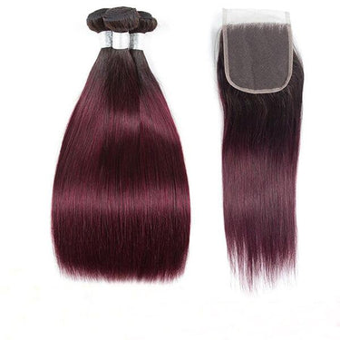 Megalook 1b/99j Brazilian Human Hair Bundles with Free Part Closure Remy Human Hair Weaves Bundles with 4x4 Lace Closure